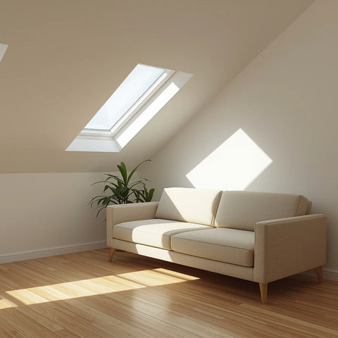 living room with a roof window