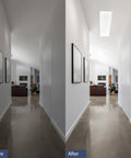 Be1200x400mm SolarLight before and after installation in hallway
fore and After Rectangle Hallway light