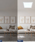 600mm square SolarLight before and after installation in lounge
