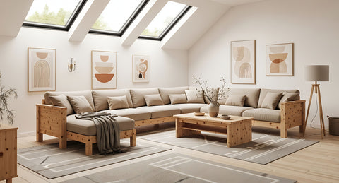 Modern living room with roof windows