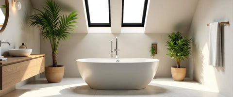 Freestanding bath with roof windows