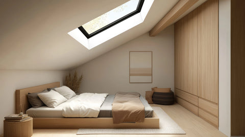 Modern bedroom with roof window
