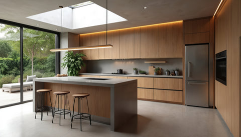 Modern kitchen with large roof window
