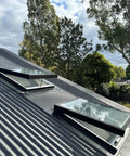 Roof windows in corrugated iron roof exterior