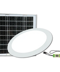 Solar panel and LED light fixture on a white background