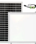 Solar panel and LED light panel on a white background
