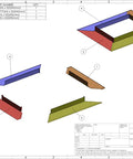 Technical drawing of custom-made flashing tray for roof window installation